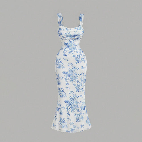 Women's Floral Strappy High Waist Bodycon Maxi Dress