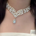 Rhinestone Teardrop Necklace Earrings Set Elegant Premium Clavicle Chain Light Luxury With Evening Gown Choker Luxury Necklace
