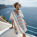 Bohemian Print V-Neck Loose Beach Dress, Summer Sun Protection