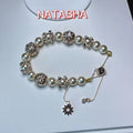 Cyan Island French New Ball Shape Crystal Pearl Spliced Necklace Beaded Bracelet Premium Elegant Light Luxury Set