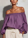 Casual Linen Cotton Lantern Sleeve Off-Shoulder Lantern Shirt