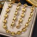 Western Hip-Hop Stainless Pig Nose Chain 18K Plated Retro Buttons Necklace Bracelet Set Stock Wholesale