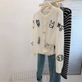 Women's Korean Unique Knit Printed Sun-Protection Lightweight Cardigan + Jacket + Top - Apricot