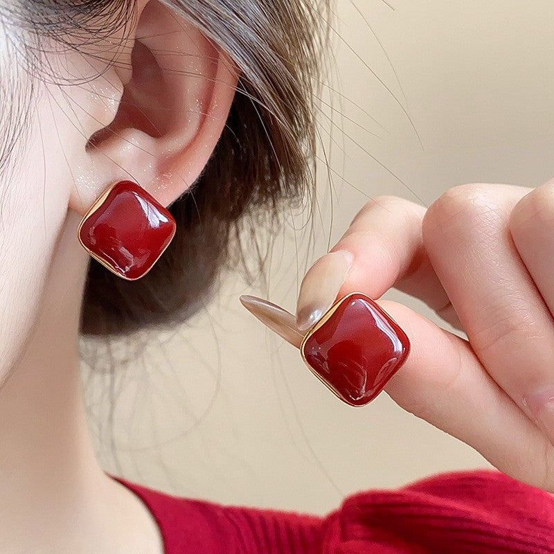 Red Velvet Flower Teardrop Stud Earrings - view 4