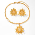 Southeast Asia Sand Gold Overseas Cutout Flower Necklace Stud Necklace Set Gold Plated Flower Set Wedding Bride Jewelry Wholesale