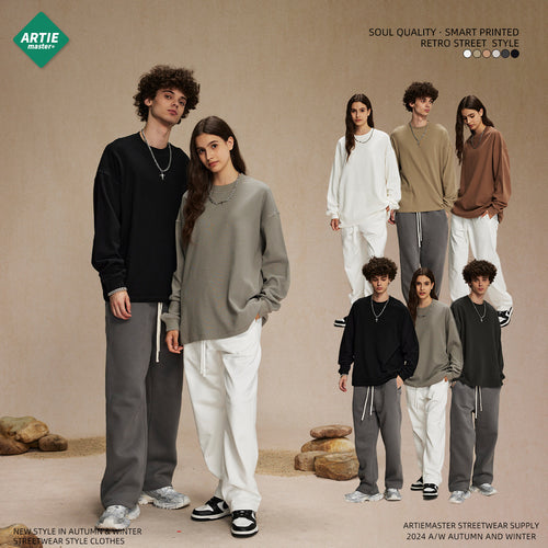 Men's Fall/Winter American Waffle Breathable 330G Loose Fit Crew Neck T-Shirt
