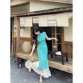 Women's Summer New Chinese Retro Lace Patchwork Qipao Dress + Dress + Long Skirt 2-Pi