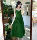 Green Retro French Camisole Dress Set, 2026