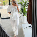 Office Casual Long Sleeve Tie-Front Cardigan + Pants + Top 2-Piece Set