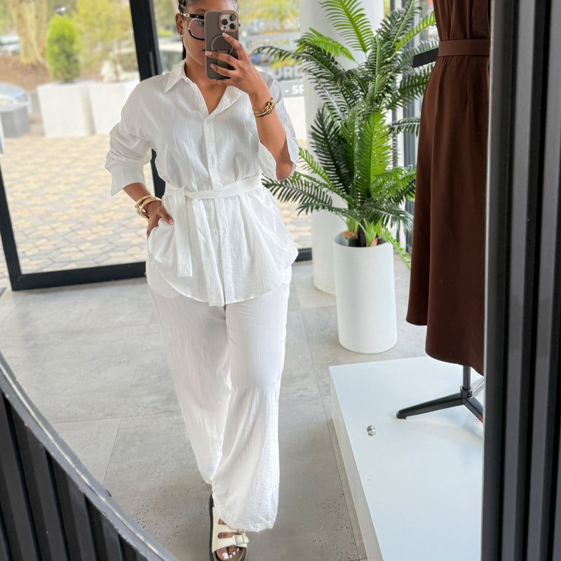 Office Casual Long Sleeve Tie-Front Cardigan + Pants + Top 2-Piece Set