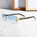 2023 New Fashionable Rimless Beveled Square Men Sunglasses Women Trendy Personality Leopard Temple Overseas Glasses Wholesale