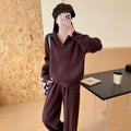 Fall-Winter Casual Knit Wool Stand Collar Wide Leg Sweater + Pants 2-Piece Set