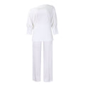 Women's Fall Fashion Wide Leg Pants + Top Set 2026 | Casual Wide Leg Trousers - White