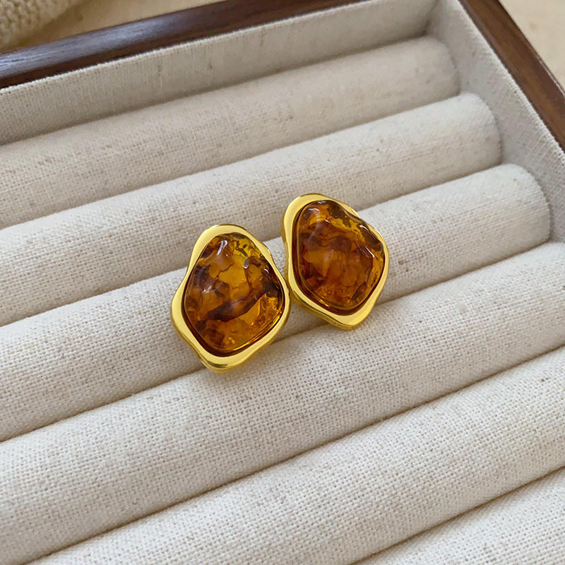 Brown Heart Oval Statement Earrings - view 8