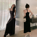 Halter Camisole Fitted Bodycon Long Dress, Chic Retro