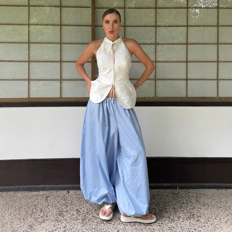 Spring-Summer Casual Relaxed Cotton Loose Wide Leg Lantern Pants