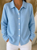 Women's Fall Casual Fashion Long Sleeve Lapel Collar Cardigan + Shirt 2026 - Blue