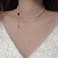New Import Retro Red Rose Imitation Pearl Necklace Fringe Chain With Crystal Women Necklace Wholesale Women 6404