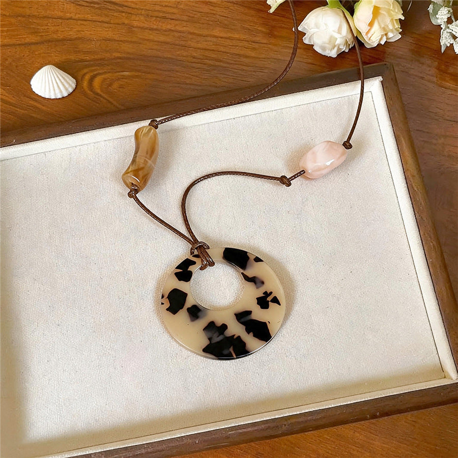 Chinese-Inspired Wooden Round Pendant Necklace - view 10