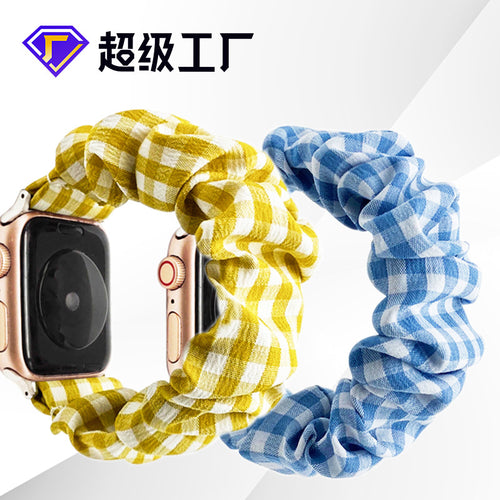 For apple iwatch Watch Band Overseas Striped Plaid Fresh Stretch Single Row Large Cord Apple Band
