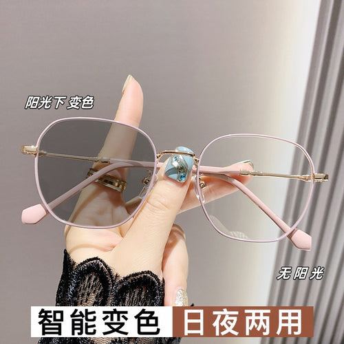 Photochromic Prescription Glasses Overseas Western Anti-Blue-Light No Rx Exquisite Big Frame Influencer Face-Slimming Student Prescription Sunglasses
