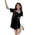 Summer Trendy Casual Short Sleeve Waist-Tie Dress + Long Skirt