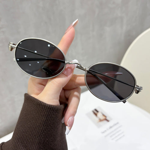 Small-Frame Oval Round Sunglasses New UV-Proof Retro Si Pattern Breeze Influencer Street Snap Style of Premium Sunglasses