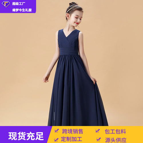儿童晚礼服2026新款女童雪纺公主裙中大童长款婚礼花童连衣裙批发