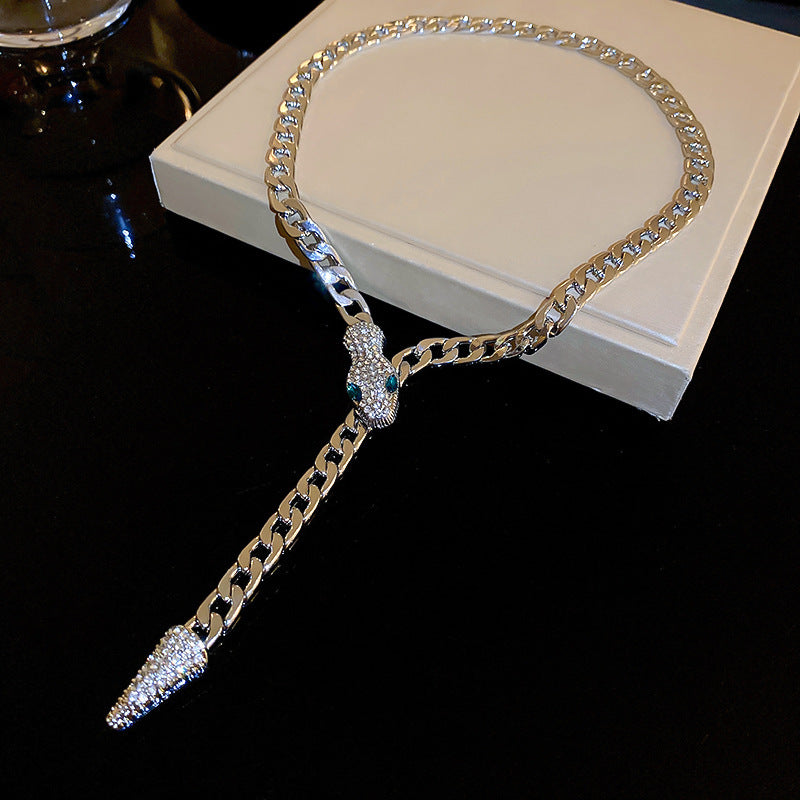 Silver Snake Chain Rhinestone Necklace - view 12