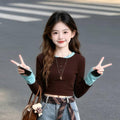 Girls' Faux Layered Contrast Tee & Bow Jeans Set