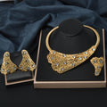 Overseas Accessory Dubai Rhinestone Cutout Silver Apricot Leaf Necklace Bangle Earrings Ring Set Middle East Bride Jewelry
