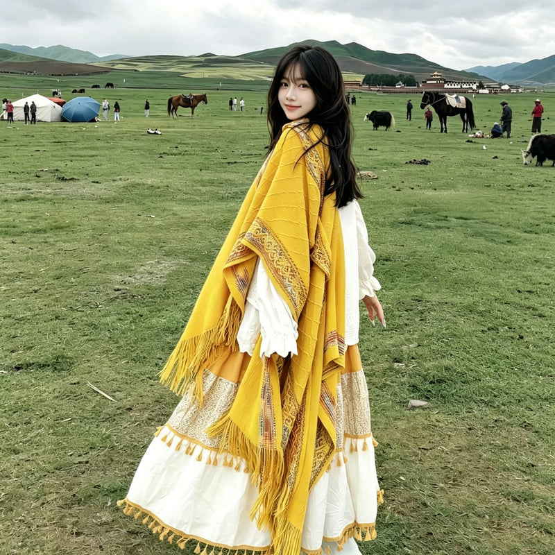 Women's Ethnic Shawl + Cape 2026 - Yellow