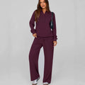 Casual Fashion Long Sleeve Lapel Collar Wide Leg Pants + Top Set