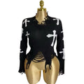 Cross Pendant Distressed Fringe Knit Pullover Sweater, Dark Style