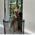 Leopard Print Backless Camisole Bodycon Fitted Long Dress