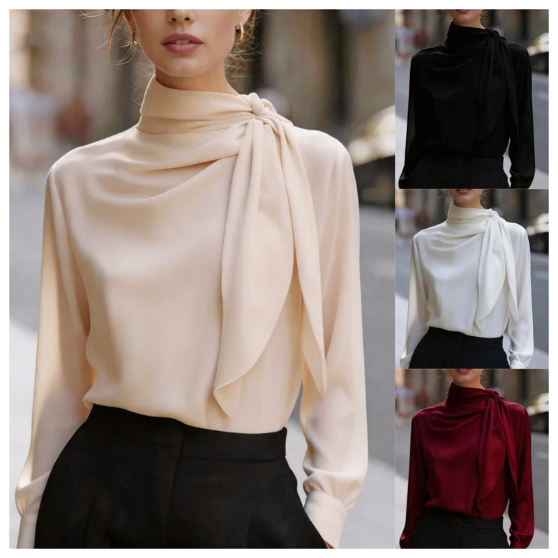Office Luxury Satin Long Sleeve Stand Collar Shirt