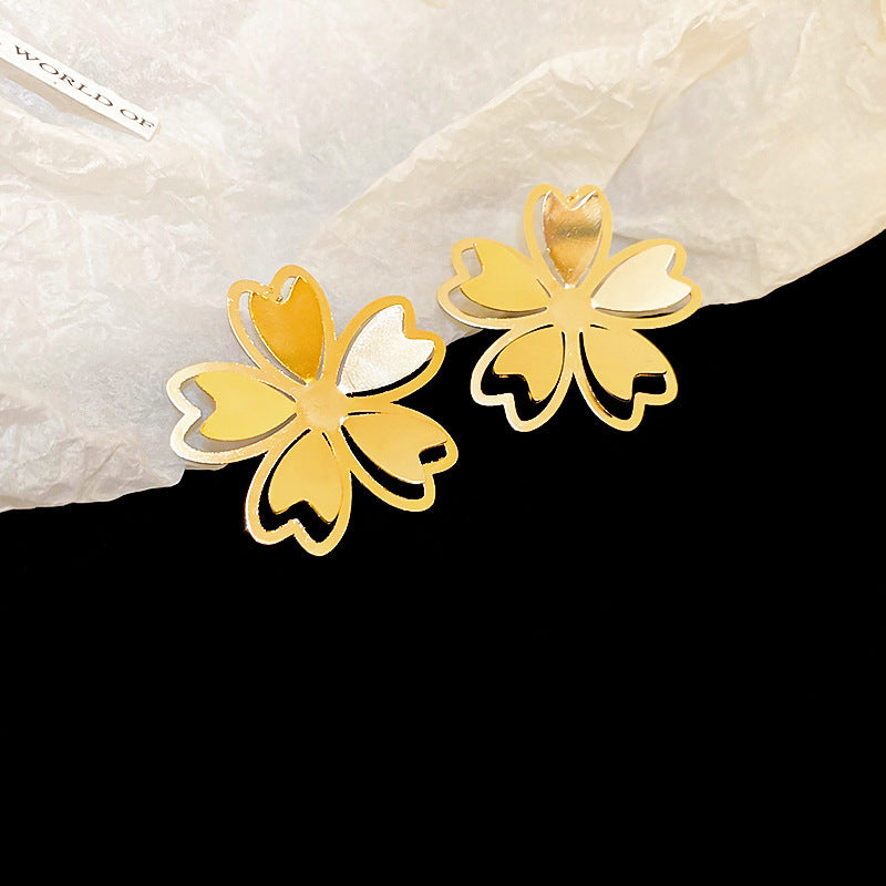 French Gold Butterfly Flower Stud Earrings - view 12