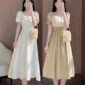 French Style Square Neck Fitted Sweet Long Dress, 2026 Summer New
