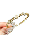 18K Gold Plated 4th Petal Flower Cubic Zirconia Bangle Light Luxury Premium Influencer Hand Jewelry Lucky Flower Mother of Pearl Bracelet Jewelry