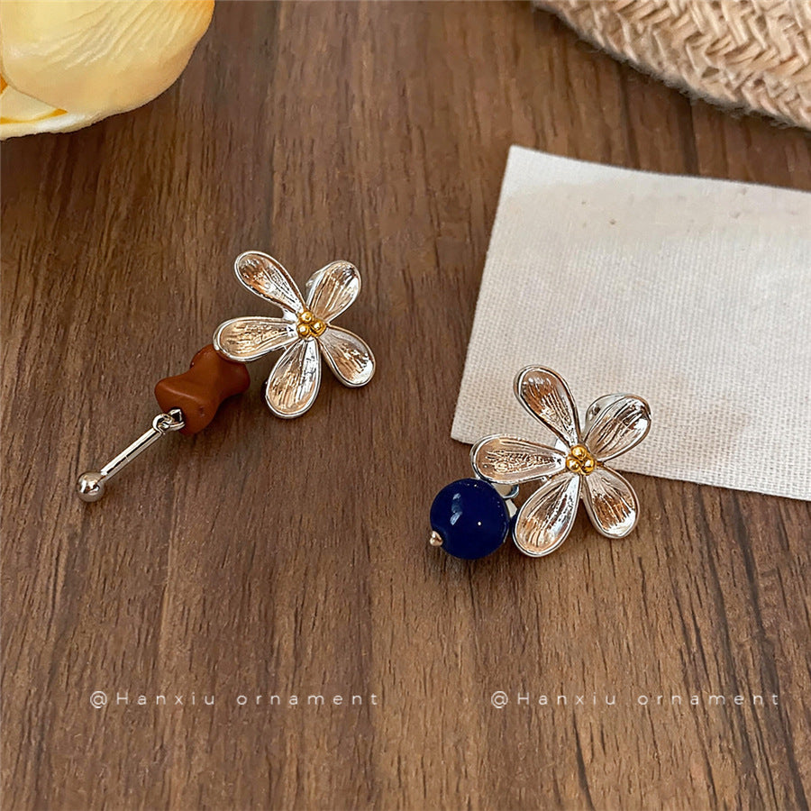 French Asymmetric Acrylic Flower Stud Earrings - view 2