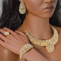 Middle East Jewelry Statement Full Diamond Net Form Flower Cubic Zirconia Necklace Bracelet Set Earrings Ring Set India Bride Jewelry