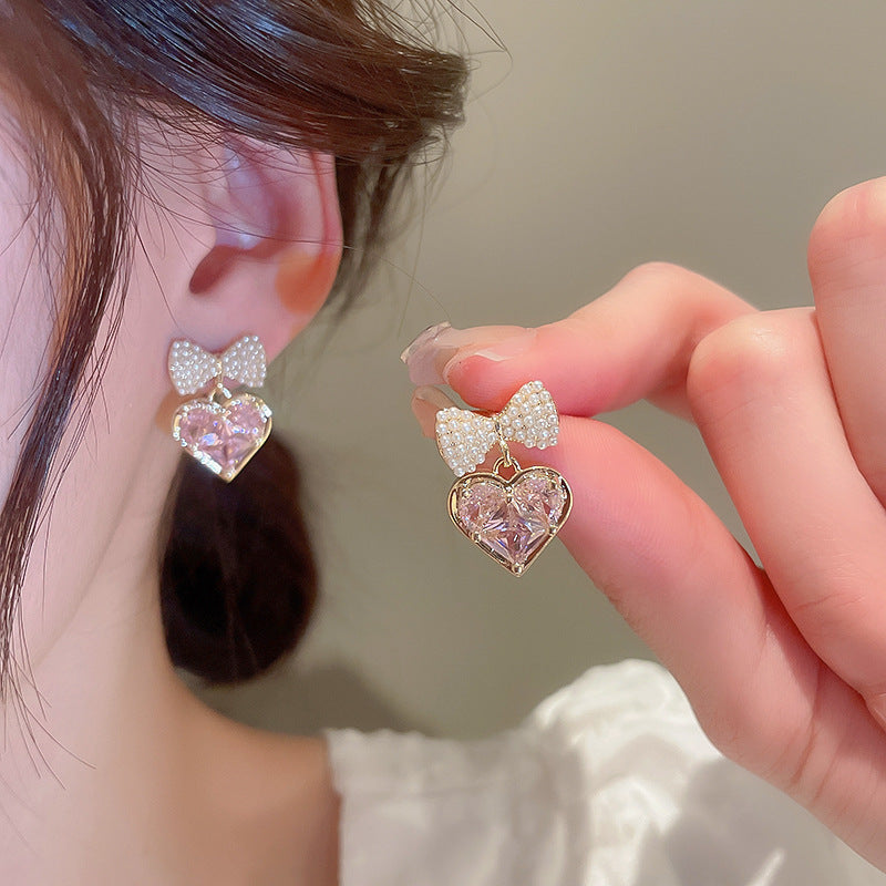 Pink Heart Bear Drop Earrings - view 11