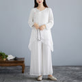Women's Summer Zen Ethnic Wide Leg Pants + Top Set 2026 | Casual Wide Leg Trousers - White Set