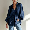 Casual Lantern Sleeve Long Sleeve V-Neck Ruffle Shirt