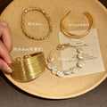 Vintage Gold Flower Width Edge Bangle Women Multi-Layered Wear Vacation Breeze Bracelet Exquisite Fashionable Hand Jewelry