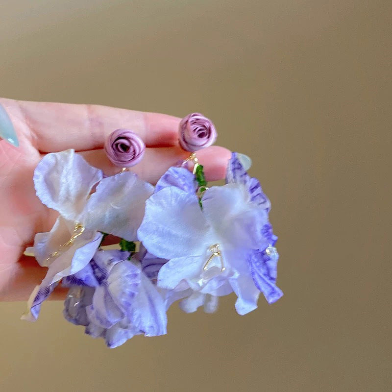 Purple Raffia Openwork Flower Tassel Earrings - view 10