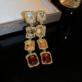 Western Statement Rhinestone Square Stud Earring Necklace Set Niche Design Detail Clavicle Chain Exquisite Fashionable Simple Elegant Necklace