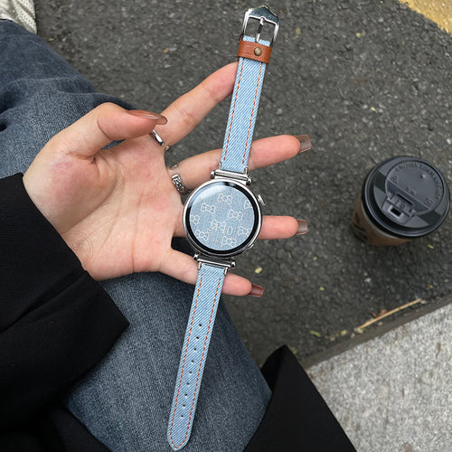 Fits Huawei watchgt4 Watch Band New gt7 Real Leather Stud Denim gt5 / 6 Women Premium Wrist Strap