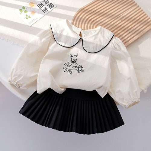 Girls' Shirt and Pleated Skirt Set - Anti-Flash Lining