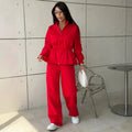 Fall-Winter Slimming Stand Collar Waist-Tie Loose Pants + Top 2-Piece Set